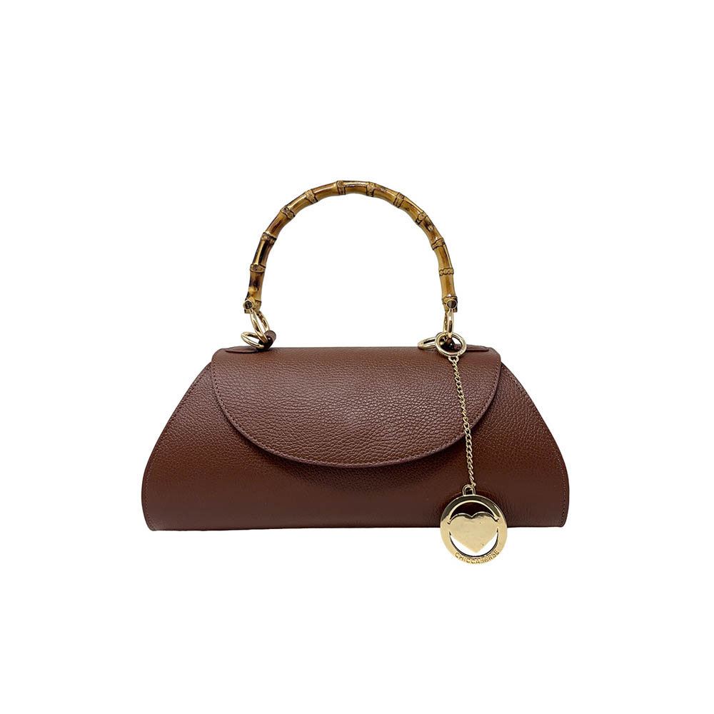 Borsa a Mano Elegante da Donna con Manico in Bambù in Pelle Martellata - ART. K101