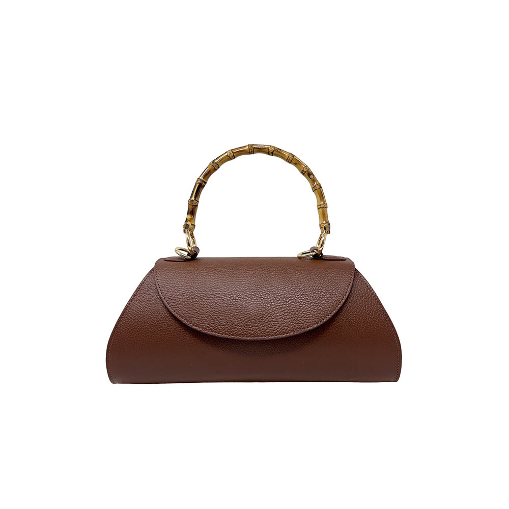 Borsa a Mano Elegante da Donna con Manico in Bambù in Pelle Martellata - ART. K101 - immagine 2