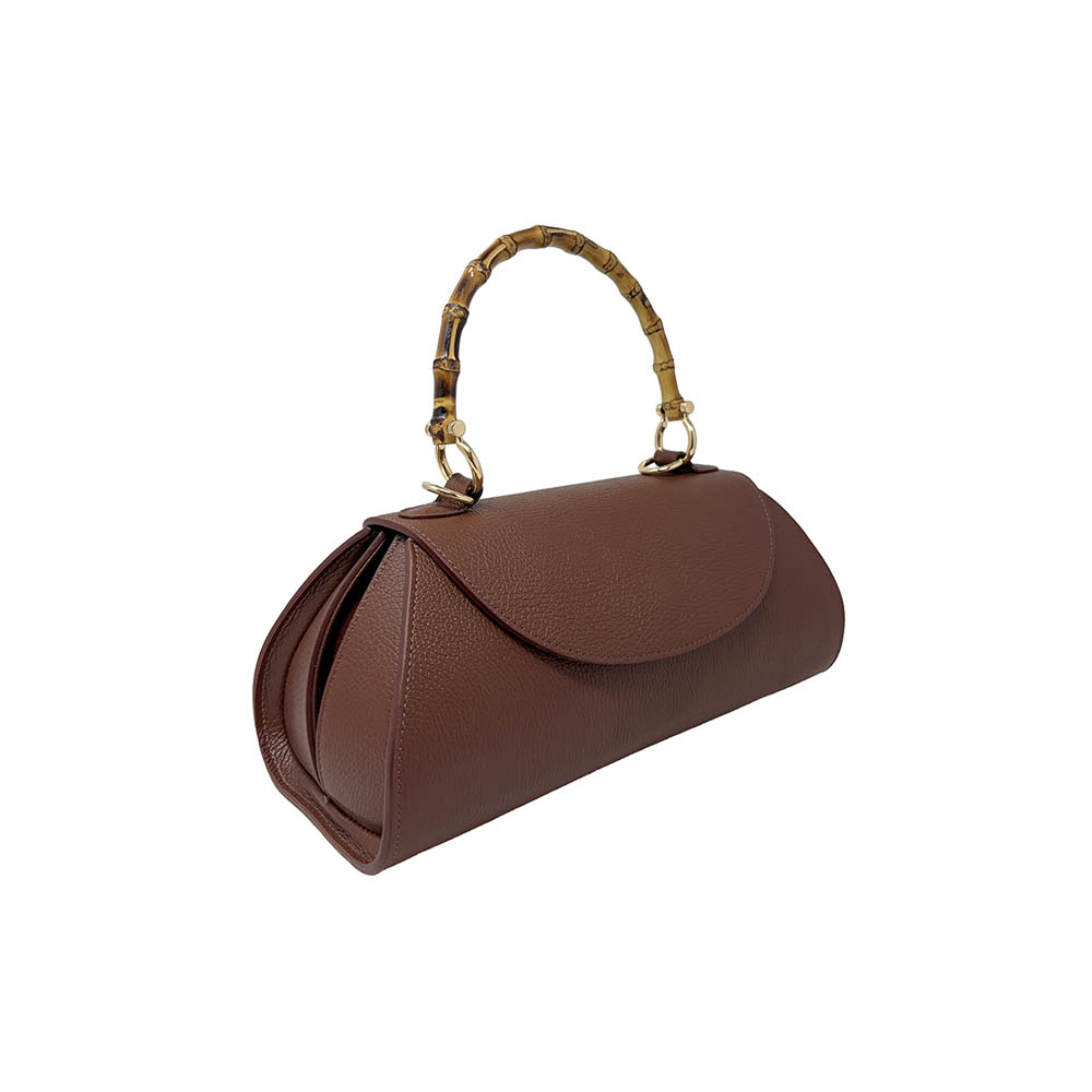Borsa a Mano Elegante da Donna con Manico in Bambù in Pelle Martellata - ART. K101 - immagine 3