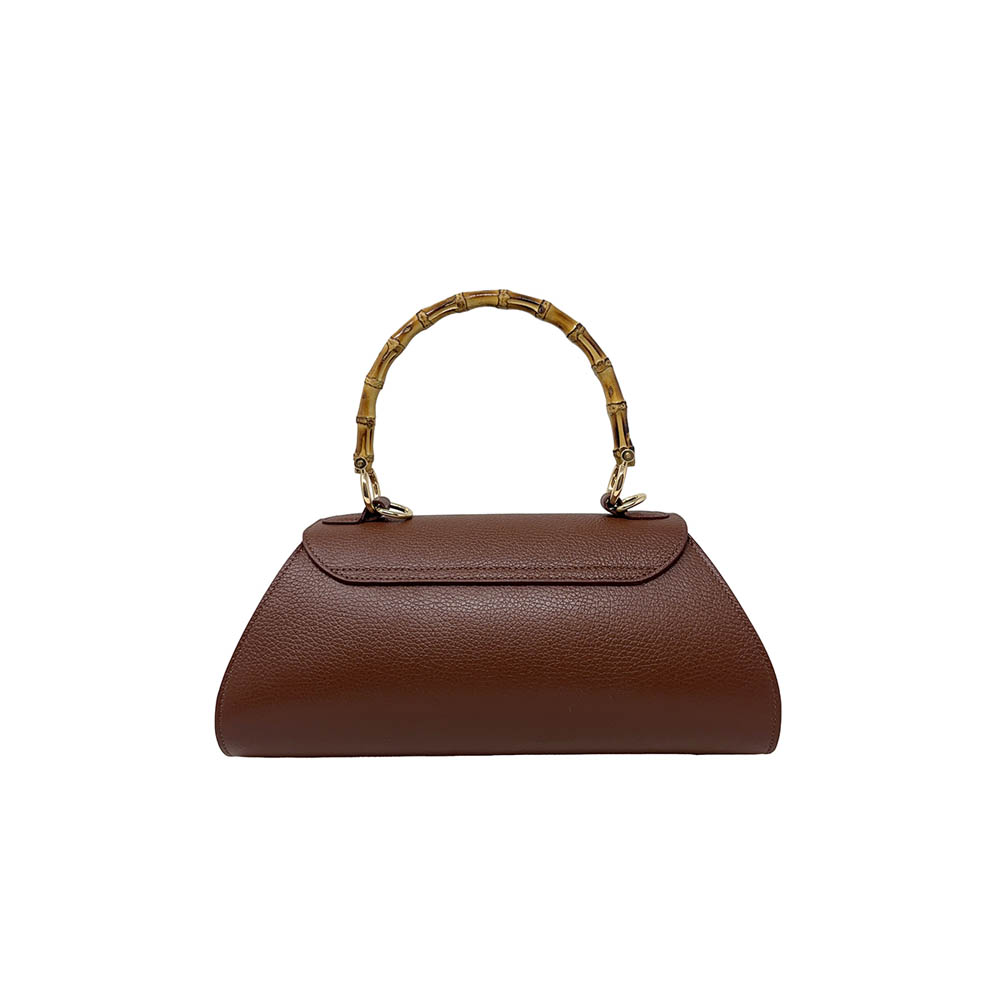Borsa a Mano Elegante da Donna con Manico in Bambù in Pelle Martellata - ART. K101 - immagine 4