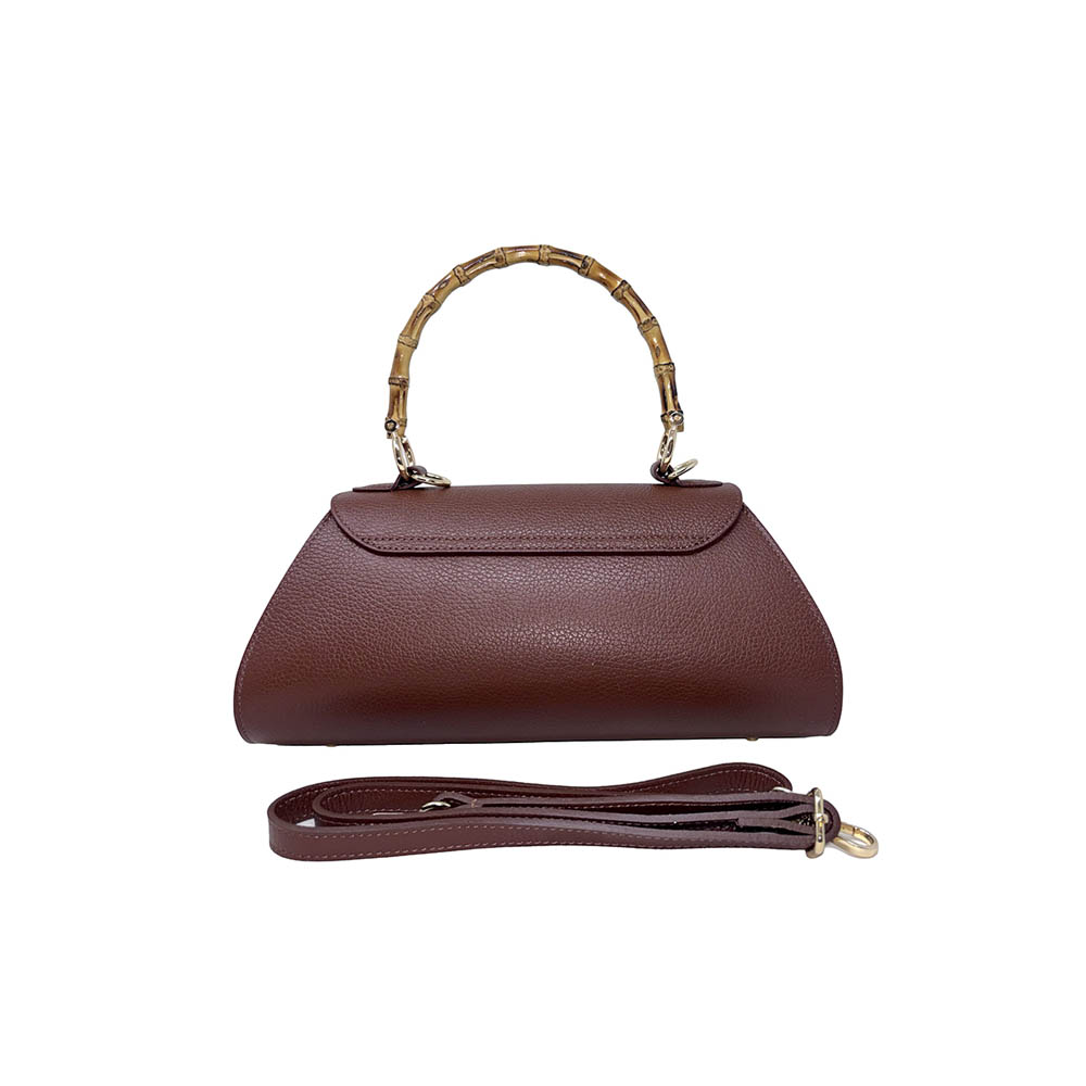 Borsa a Mano Elegante da Donna con Manico in Bambù in Pelle Martellata - ART. K101 - immagine 5