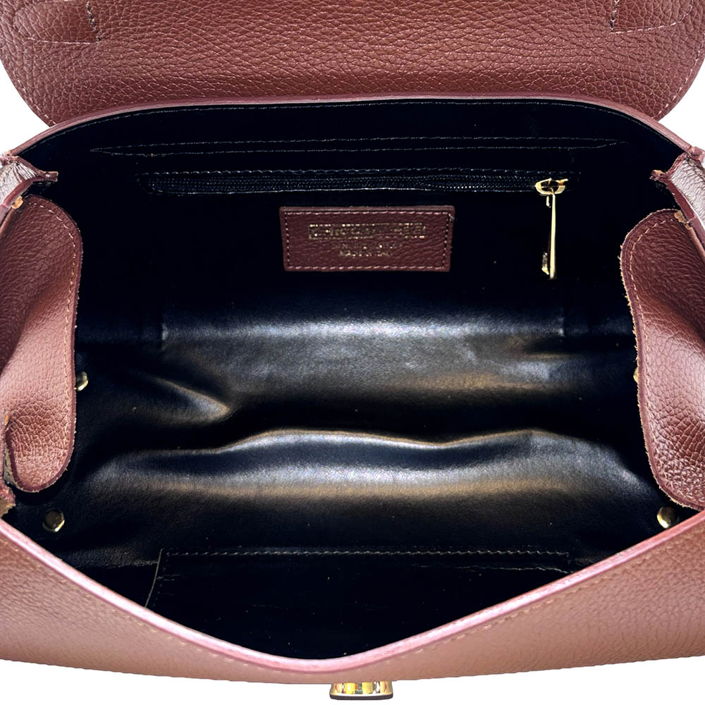 Borsa a Mano Elegante da Donna con Manico in Bambù in Pelle Martellata - ART. K101 - immagine 7