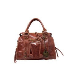Borsa a Mano Donna in Vera Pelle Lucida Made in Italy - La Cleo Media - Art. K099 - 31x22x12 Cm